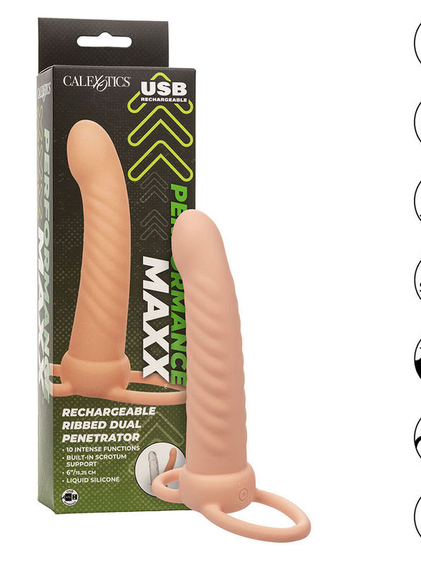 CalExotics - Maxx Ribbed Dual Penetrator 10 vibratsiooniga flesh