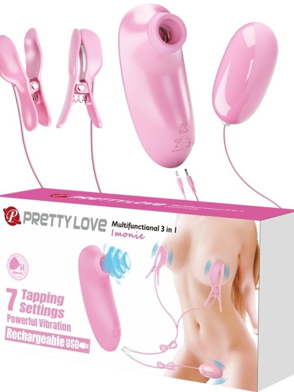 Pretty Love - Imonie 3-in-1 multifunktsionaalne komplekt iminapa, nibude ja kliitoristimulaatoriga