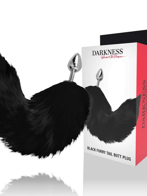 Darkness - Hõbedane anaalpistik musta sabaga 8 cm