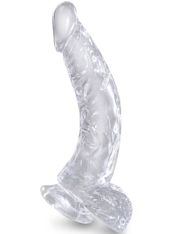 King Cock - Läbipaistev realistlik kaardus peenis munanditega 16.5 cm läbipaistev