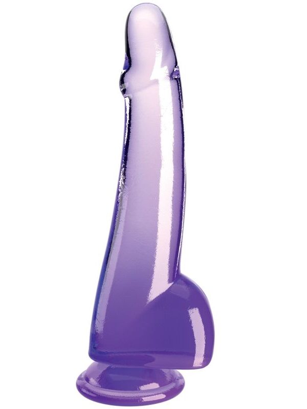 King Cock - Läbipaistev dildo munanditega 19 cm lilla