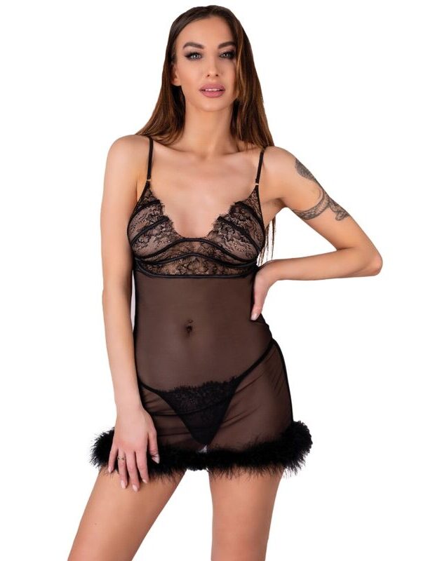 LivCo Corsetti Fashion - Zerunam babydoll ja mustade stringide komplekt