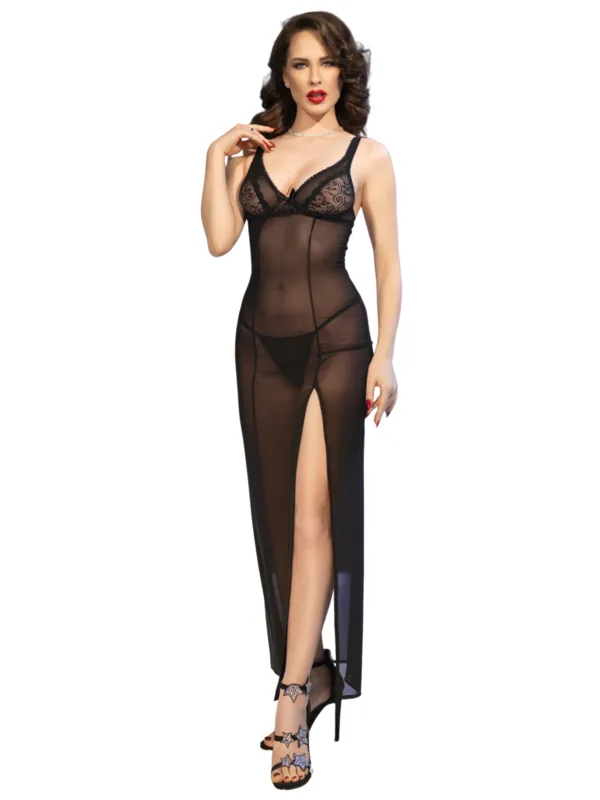 Chilirose - CR 4723 pikk babydoll ja stringid must S