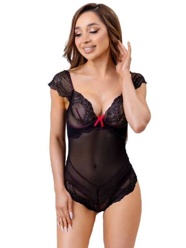 LivCo Corsetti Fashion - Evelyn LC 20243 body pitsäärte ja läbipaistvate detailidega must S/M