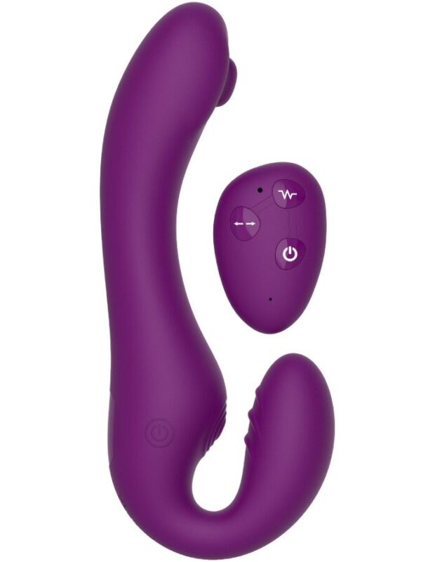 Xocoon - 2-in-1 rihmadeta strap-on massaažiseade puldiga lilla