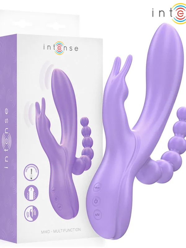 Intense - Miko kolmekordne massaažiseade rabbiti, stimulaatori ja anaalfunktsiooniga 7 vibratsiooniga lilla
