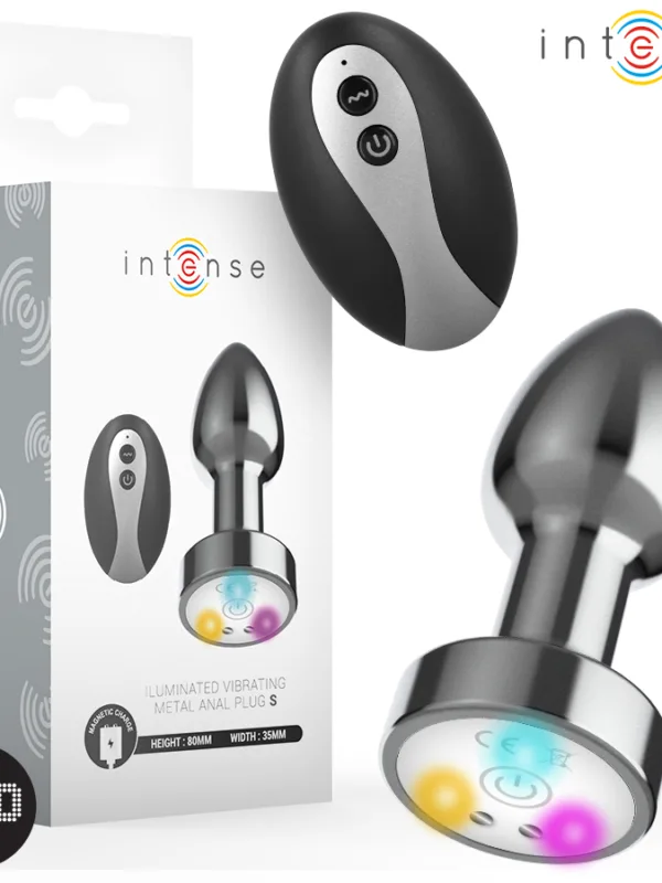 Intense - Vibreeriv metallist anaalplugi LED-tulede ja puldiga suurus S