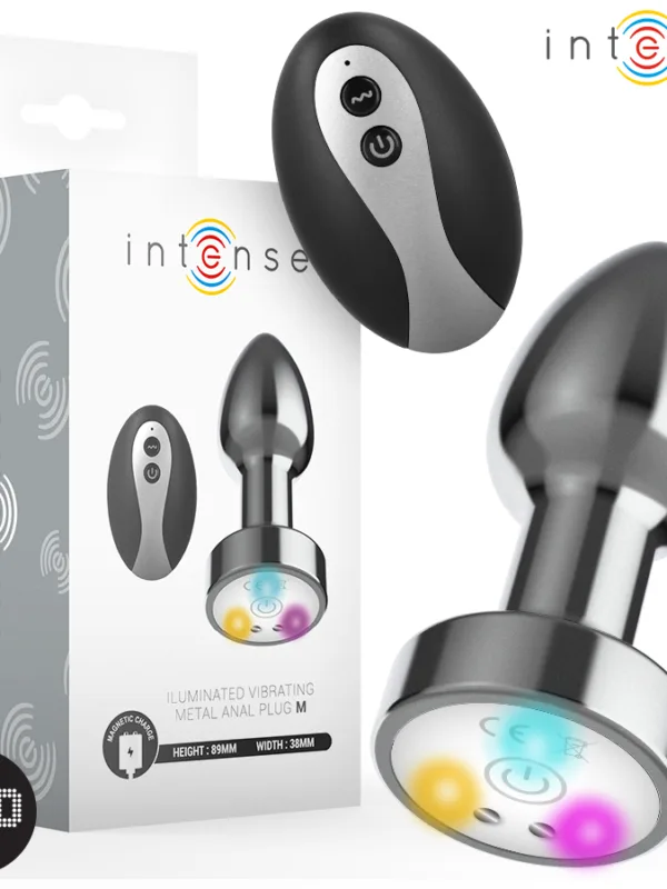 Intense - Vibreeriv metallist anaalplugi LED-tulede ja puldiga suurus M