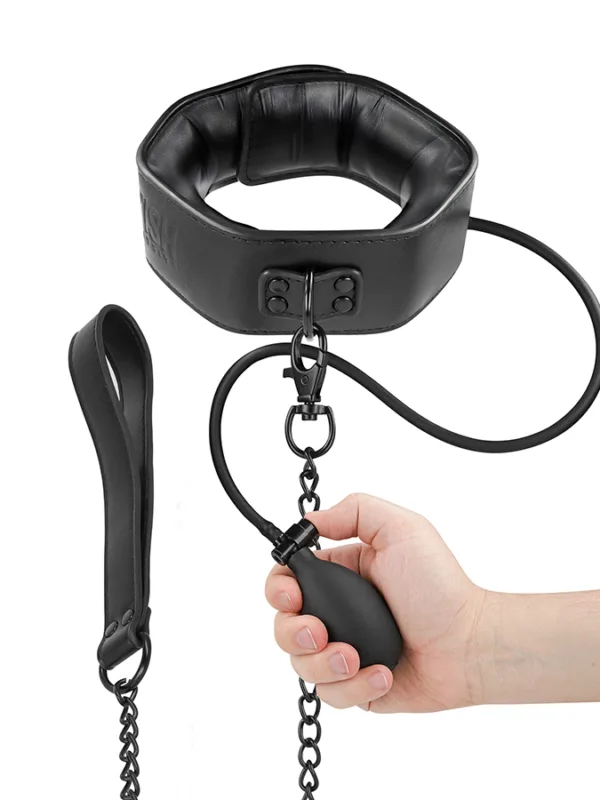 Fetish Submissive Bondage - Täispuhutav kägistamiskaelarihm ketiga