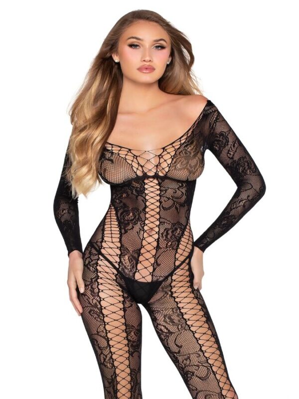 Leg Avenue - 89369 võrgu- ja pitsdetailidega kombinesoon must universaalsuurus
