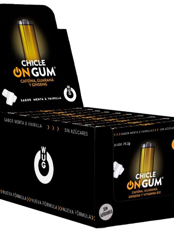WUG Gum - On närimiskumm kofeiini, ženšenni ja guaraanaga | väljapanek 12 x 8 tk