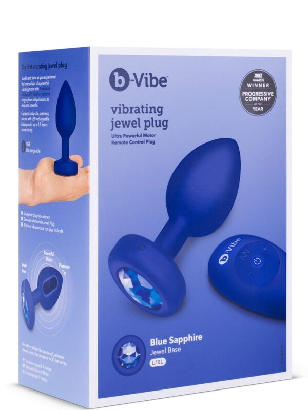 b-Vibe – Vibrating Jewel Plug L/XL Navy anaaltropp