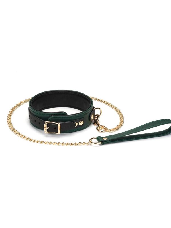 Liebe Seele – Mossy Chic Leather Collar with Leash kaelarihm