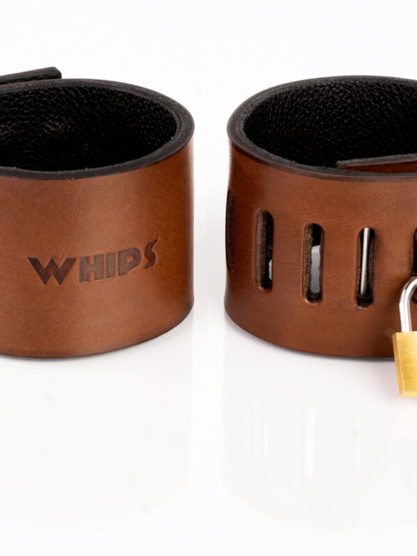 Whips – Primal Bond Padlock Cuffs Brown käerauad