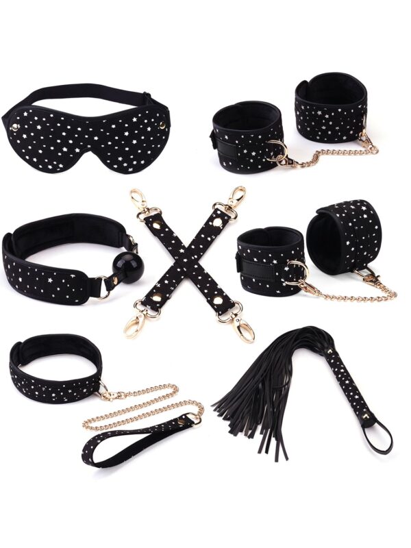 Liebe Seele – Stary Nights 7Pcs Bondage Kit Black Stary Pu BDSM-komplekt